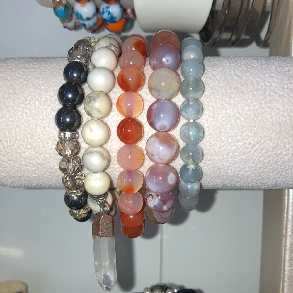 Elegant Multi-Color Semiprecious Beaded Bracelet Set Stack